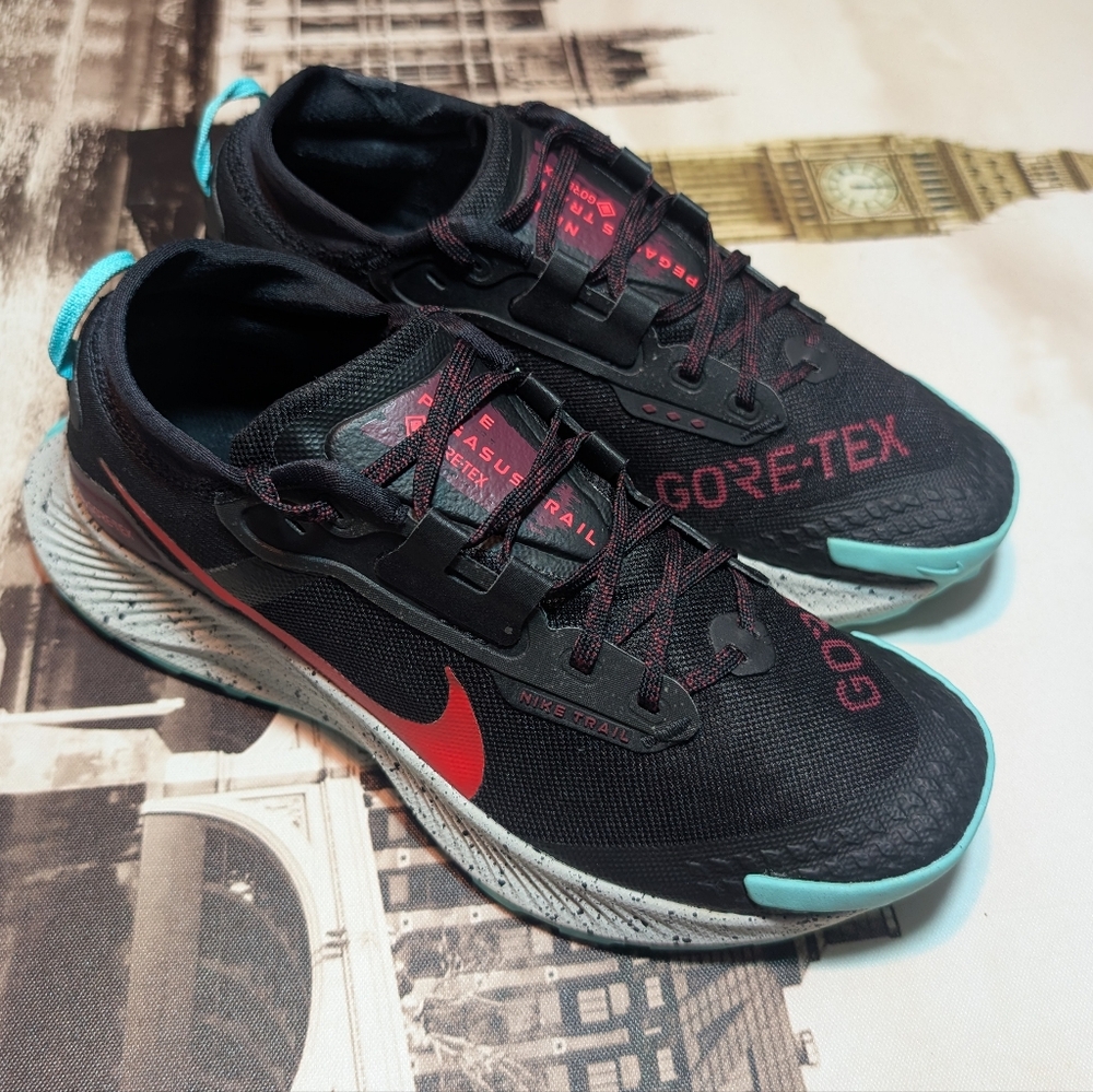 Nike Pegasus Trail 3 Gore-torex Running Shoes #DC8793-002 Black-Red Men Size 8.5